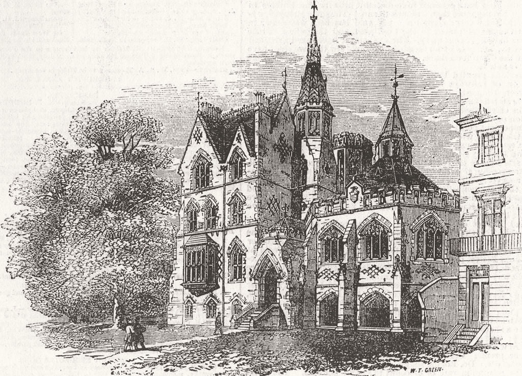 LANDSCAPES. Philological school, New Rd 1856 old antique vintage print picture
